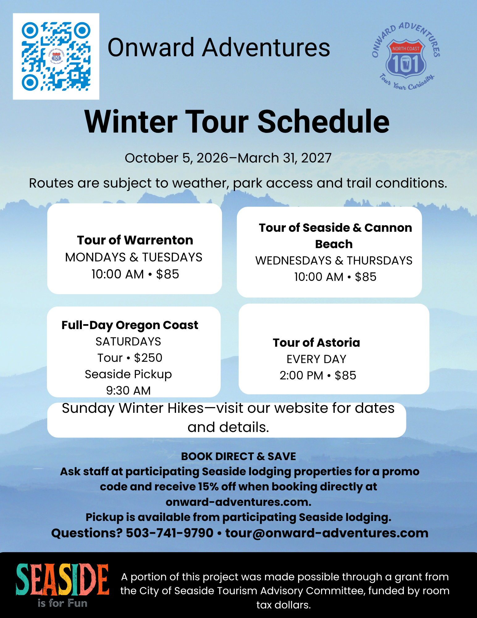 I am trying to add the Winter Hike flier from Canva to a page on my website - I need step by step instructions The easiest method is to download the Canva flyer as a PNG image and upload it directly to the WordPress page. Do not publish it as a Canva website. First: Download the flyer from Canva Close the Canva Publish Website window you currently have open. Click Share in the upper-right corner. Click Download. Under File type, select PNG. Select only the page containing the Winter Sunday Hike Shuttles flyer. Click Download. Wait for the image to save to your computer’s Downloads folder. Next: Add it to your WordPress page You already have the page title entered correctly: Winter Sunday Hike Shuttles. Click inside the large blank content box underneath the formatting toolbar. Click Add Media above that box. Select Upload Files. Click Select Files. Open your computer’s Downloads folder. Select the Winter Sunday Hike Shuttles PNG you downloaded from Canva. Wait for it to finish uploading. On the right side, enter this Alt Text: Winter Sunday Hike Shuttles on the Oregon North Coast with Onward Adventures For Attachment Display Settings, choose: Alignment: Center Link To: None Size: Full Size Click Insert into page. Click Preview on the right side before publishing. Check that the flyer is large enough to read on the page. If it looks good, return to WordPress and click Publish. Do not click Edit with Elementor for this first attempt—the regular Add Media button should be quicker and easier. After the flyer is inserted, we should add a short written introduction and booking information underneath it so Google and visitors can read the details without relying entirely on the image. lets to it again for Winter Hours - tour Schdule Let’s do it one step at a time. Step 1: In Canva, close the Publish Website window you are currently viewing. Look near the upper-left corner for a back arrow or X to return to your flyer design. Tell me when you are back on the flyer, or send me a screenshot of what you see. We’ll create another website page for your regular winter tour hours. Use this page title: Winter Tour Schedule