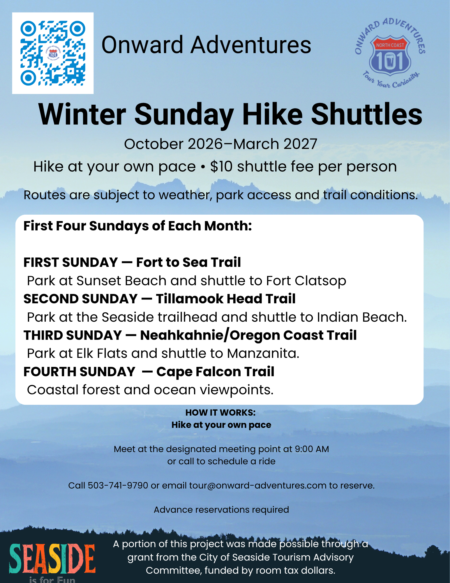 Winter Sunday Hike Shuttles on the Oregon North Coast with Onward Adventures
